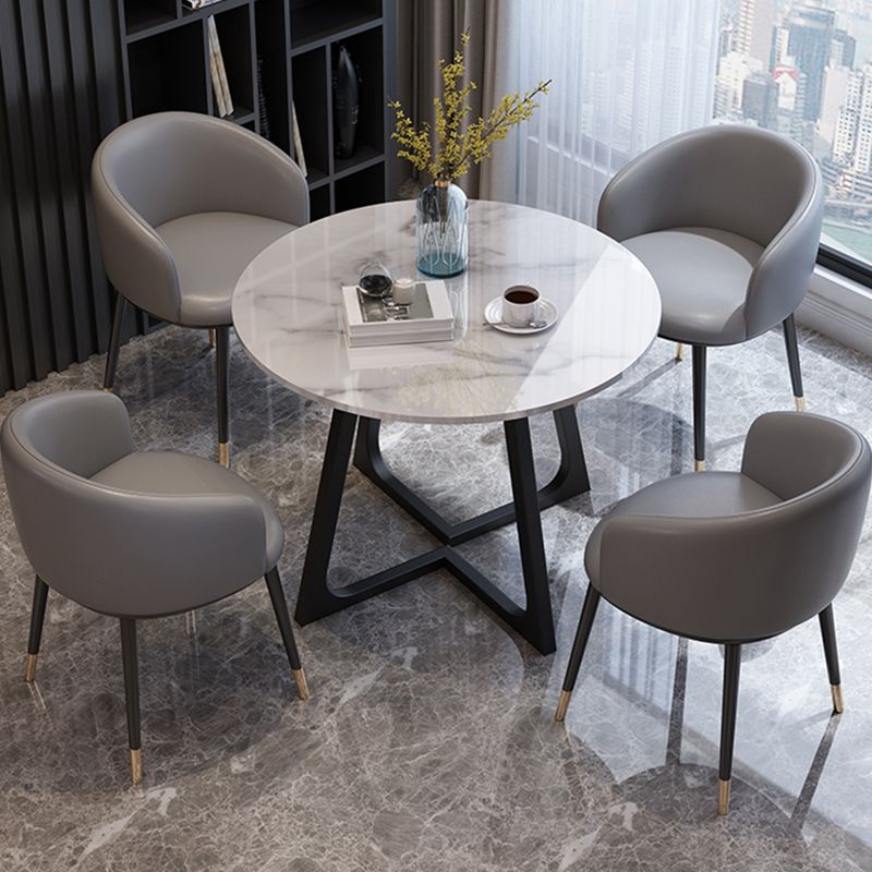 Wooden Dining Room Table for 2 Person Round Tabletop with Metal Pedestal Base