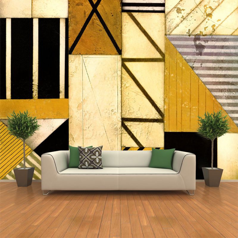 Geometrical Wall Covering Murals Black and Brown Mid-Century Wall Art for Bedroom