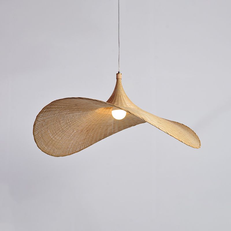 Cap Bamboo Pendant Ceiling Light Minimalist Style Beige Pendant Lighting Fixture