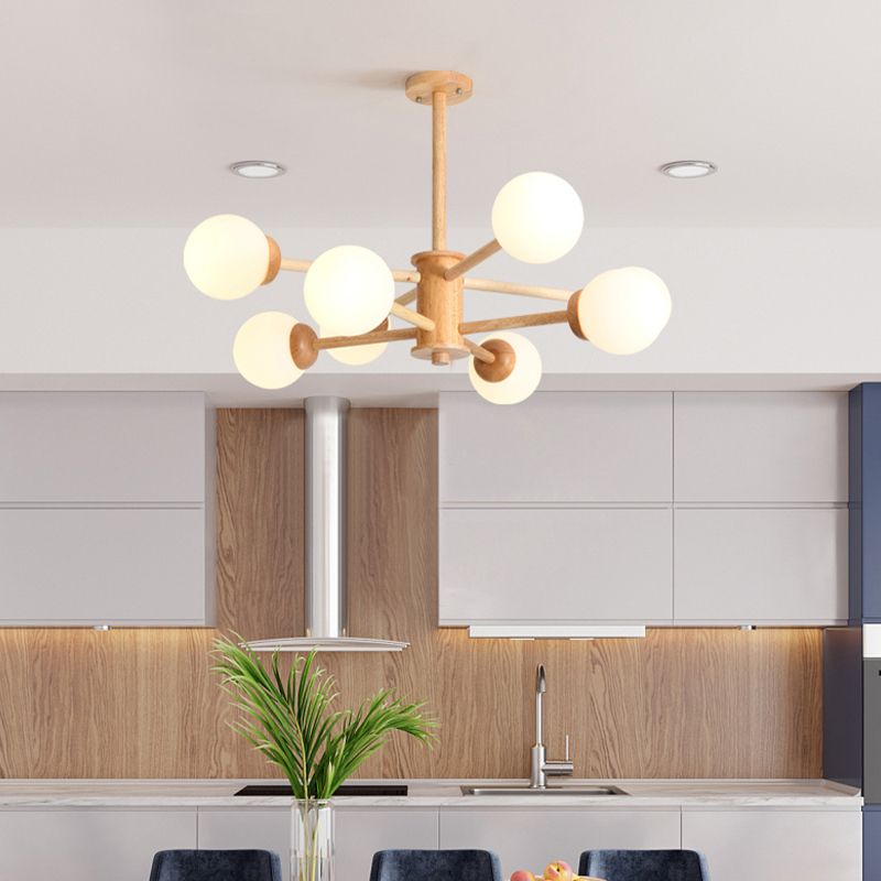 Globe Chandelier Light Fixtures Modern Multi-Head Beige Chandelier Pendant Light with Glass Shade