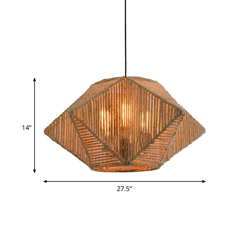Farmhouse Stereoscopic Star Pendant Lamp 1 Light Rope Hanging Lamp Kit in Beige with Hand Woven Design