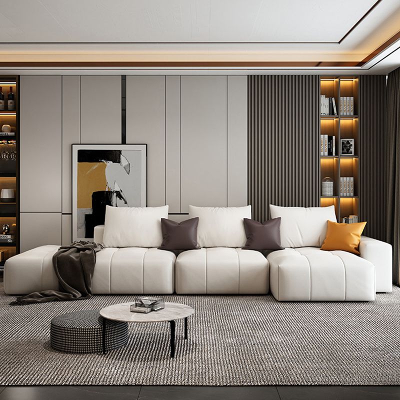 26"H Scandinavian Sectional Sofa Cream Leather Stain-Resistant Sectional