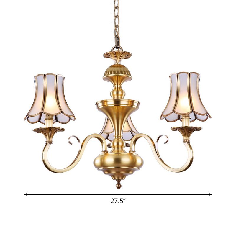 3/5/6 luci lampada lampadina tradizionale camera da letto con tonalità di vetro smerigliata svasata in ottone lucido