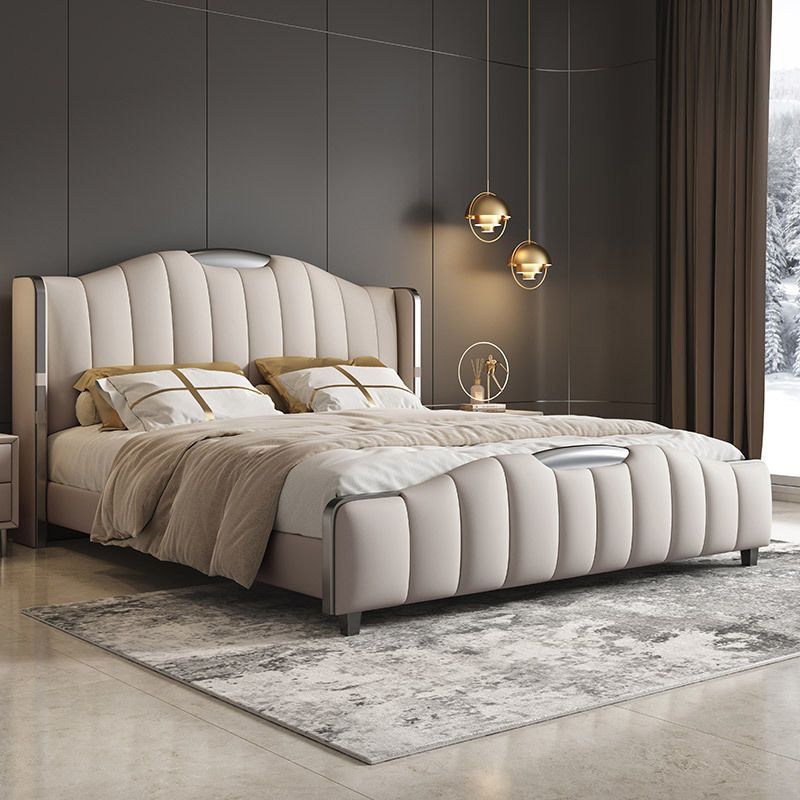 Glam Pine Wood with Headboard Camelback Panel Mattress Included Bed Frame