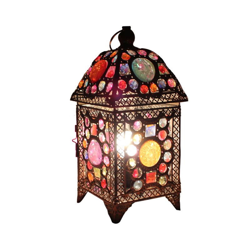 Black 1 Head Night Lighting Traditional Metal Lantern Nightstand Light for Living Room