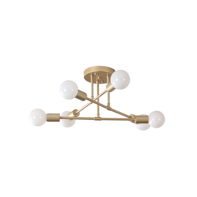 Gold Incrociate Linee Semi Flush Light Fixture Moderne 6/8 Teste Massimale Montate Luce per Living Room