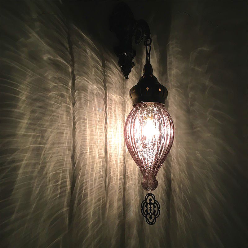Traditional Teardrop Sconce Black/White/Light Blue Glass 1 Head Wall Mounted Lamp with Carved Metal Arm