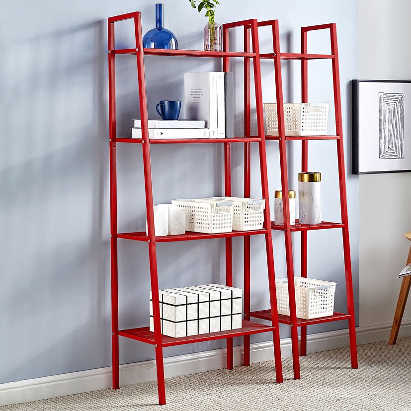 Modern Style Bookshelf Ladder Open Back Metal Bookcase for Home