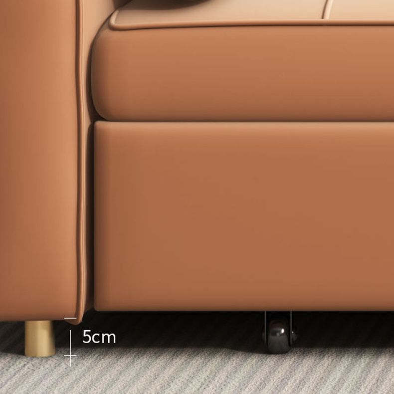 Faux Leather Convertible Sofa Bed with Pillows in Orange for Apartment
