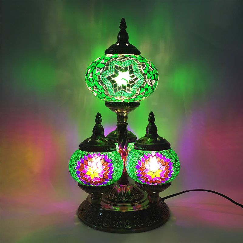 Lampe de lecture elliptique pour salle d'étude, vitrail Vintage à 4 têtes, lampe de Table de nuit jaune/bleu/vert