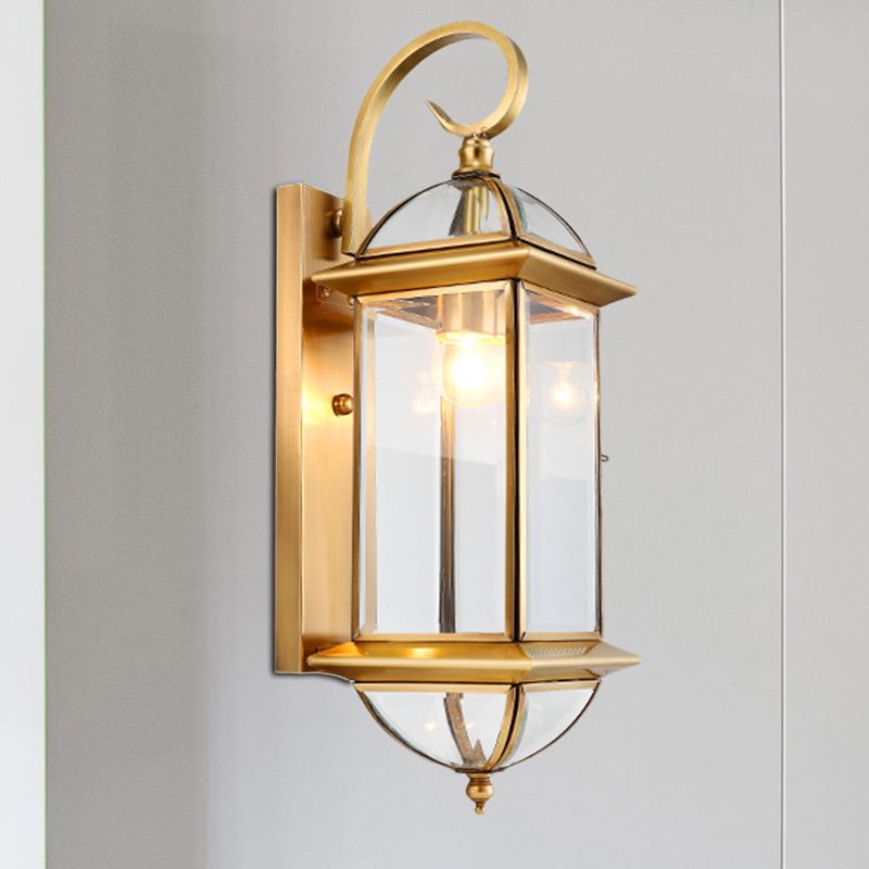 1 Bulb Metal Wall Sconce Traditional Gold Curved Arm Living Room Wall Light Fixture