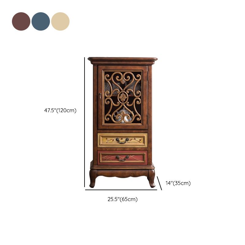 Door Cabinet Mid Century Distressed Solid Wood Storage Cabinet with Drawers
