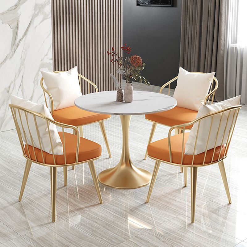 Round Traditional Luxury Dining Table White Stone Top Dinette Table