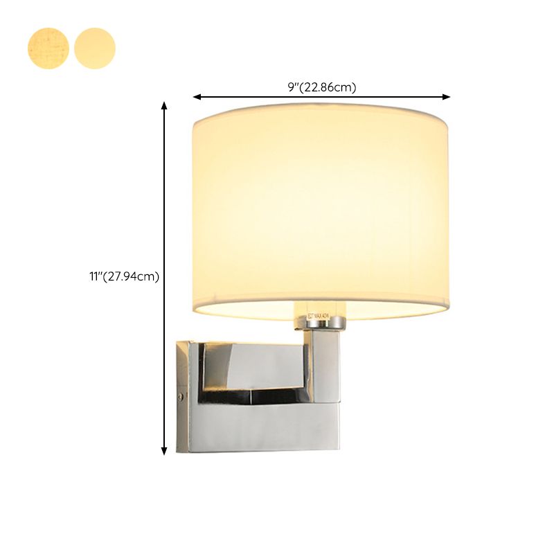 Metal Modern Wall Sconce Cylinder Shape Wall Light with Fabric Shade for Bedroom