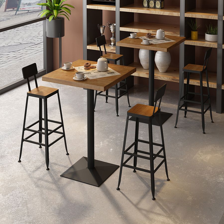 Industrial Square Hemlock Bar Dining Table Iron Indoor Bistro Table with Single Pedestal