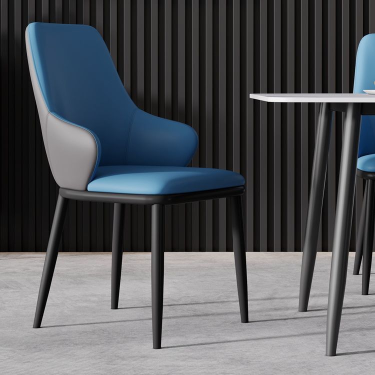 Minimalist Style Leather Dining Chairs Solid Back Upholstered Side Chair for Home