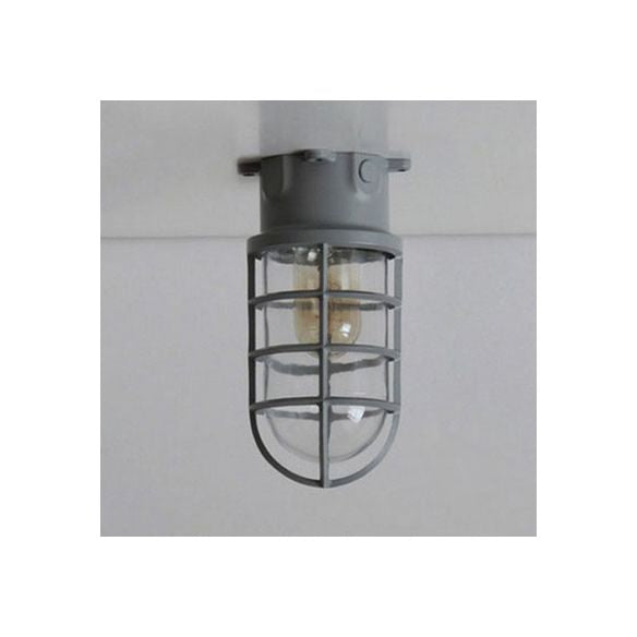 1 Light Ceiling Lighting with Cylinder Shade Clear Glass Industrial Living Room Flush Mount in Black/White/Pink with Cage