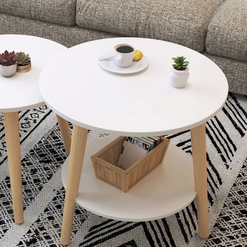 3 Legs End Table Wood White/Natural Round Side Table for Living Room