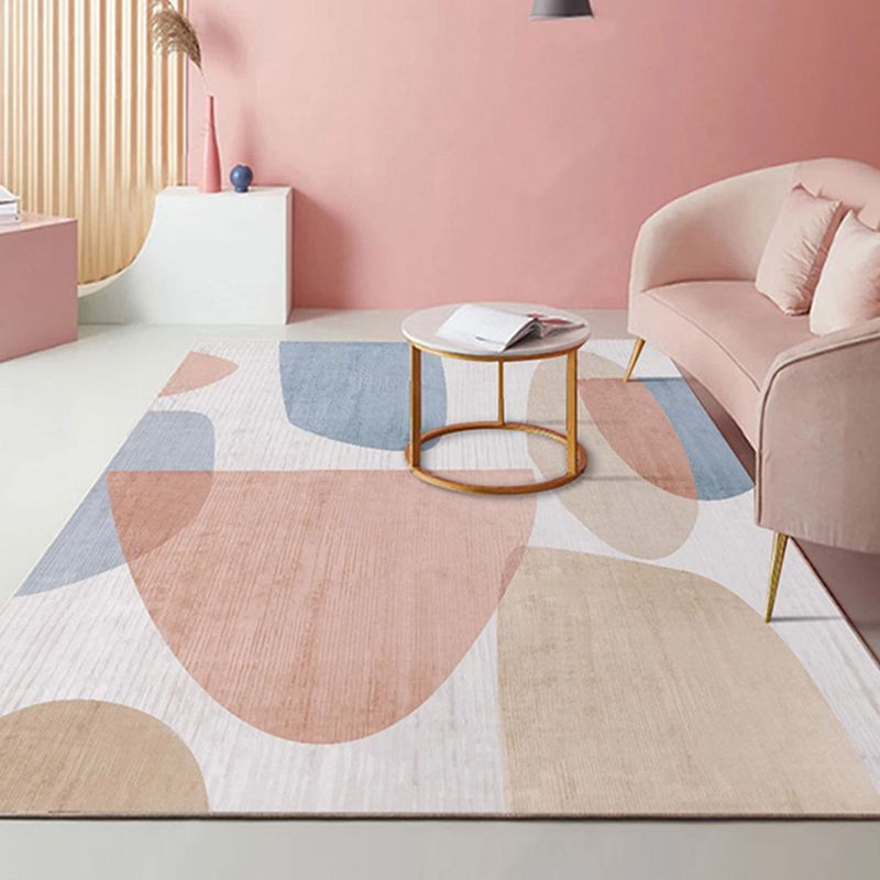 Pink Nordic Rug Polyester Color Block Rug Stain Resistant Rug for Living Room