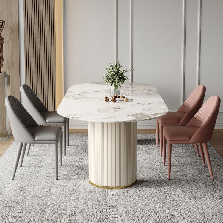 Ovale dubbele voetstuk glamour eettafel witte tint vaste tafel met gesinterde steen