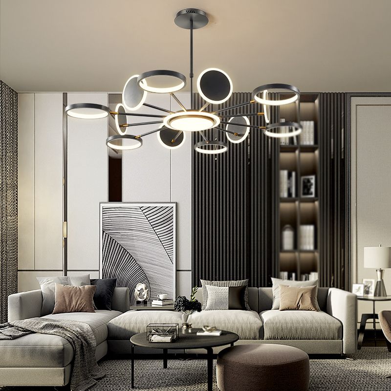 Modern Style Geometry Shape Pendant Chandeliers Metal Chandelier Lights in Black