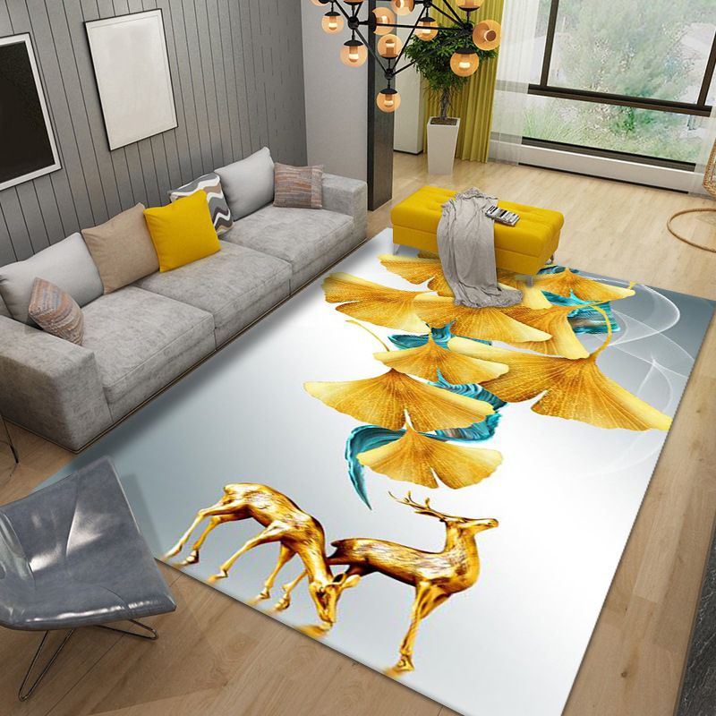 Modern Washable Carpet Novelty Deer Pattern Rug Polyester Stain Resistant Carpet for Home Decor