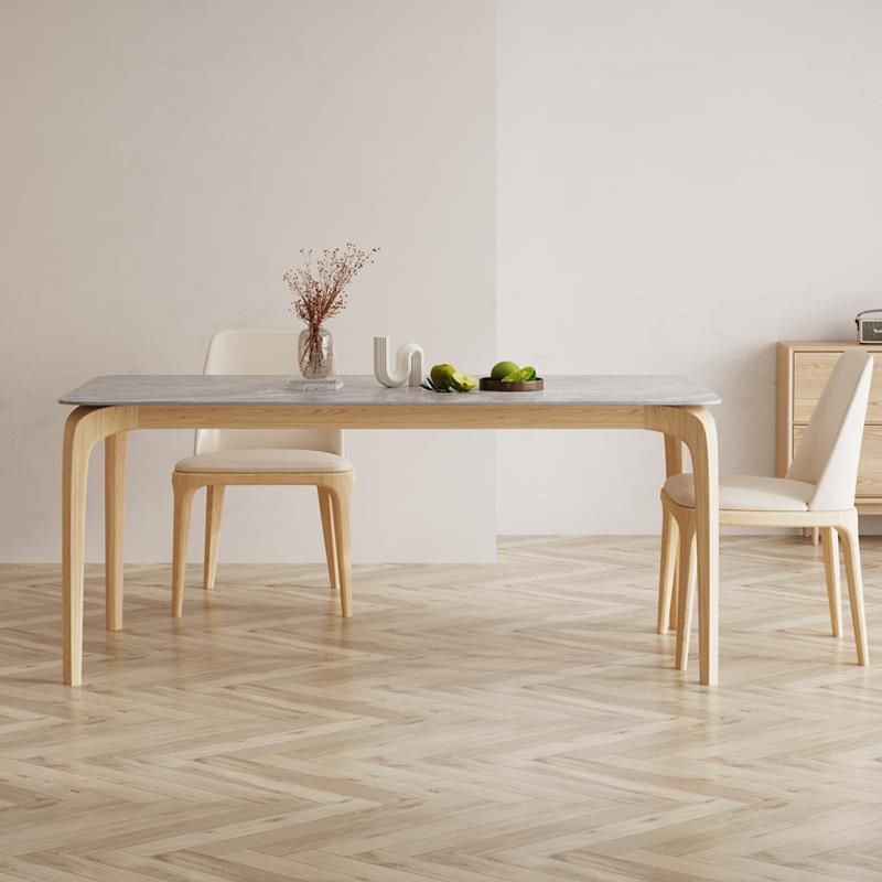 Mid-Century Dining Table with Ash Wood Frame White Stone Top Table for Home