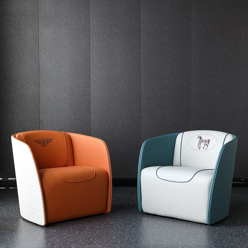 Contemporary Solid Color Chair Faux Leather Barrel Accent Chair
