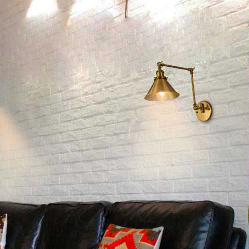 Industrial Style Swing Arm Wall Sconce Metal 1 Light Sconces in Gold for Bedroom