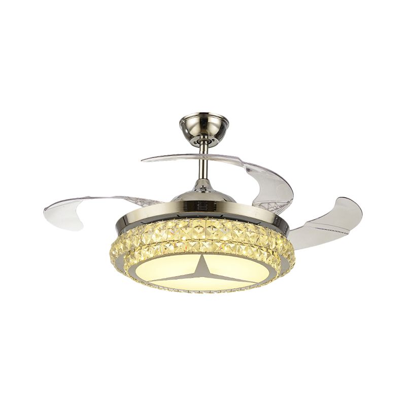 Crystal Block Round Plafond Lampe à fans Simple 19 "W LED LED LED MOT MONTING LECLING AVEC AVEC STOI / DESIGNE FLORAL, 4 lames