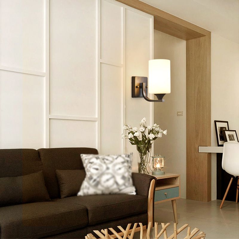 Modern Wall Mounted Light Fixture 1/2 Light Black Sconce Light with Glass Shape