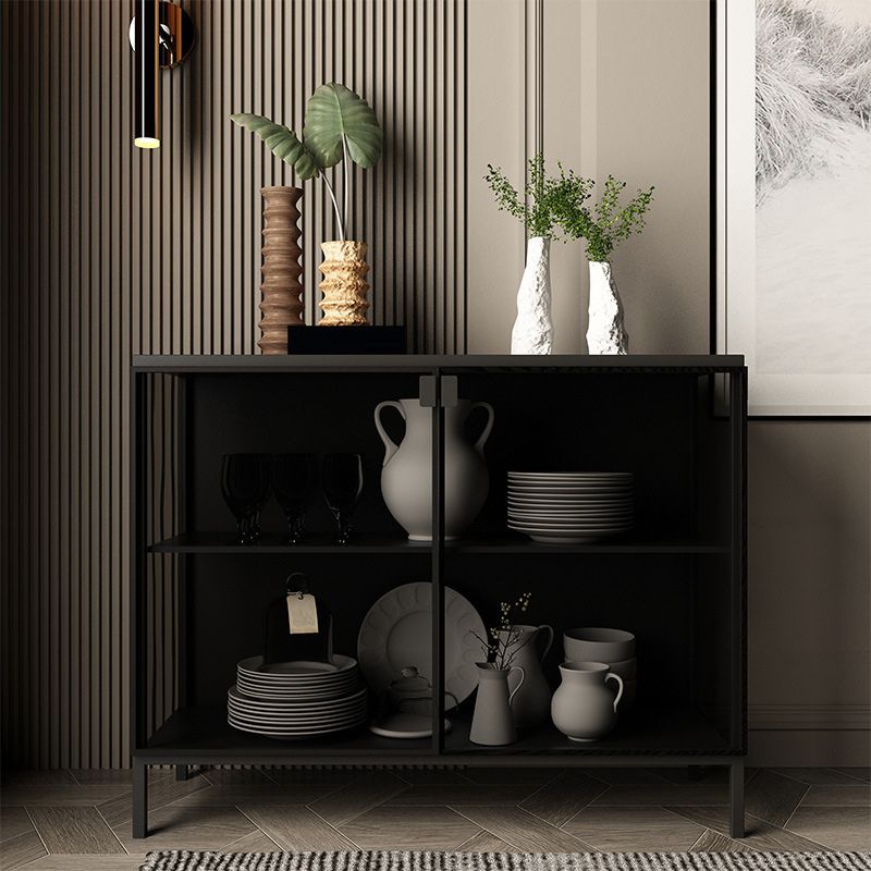 Modern Curio Cabinet Metal Display Cabinet with Doors for Dining Room