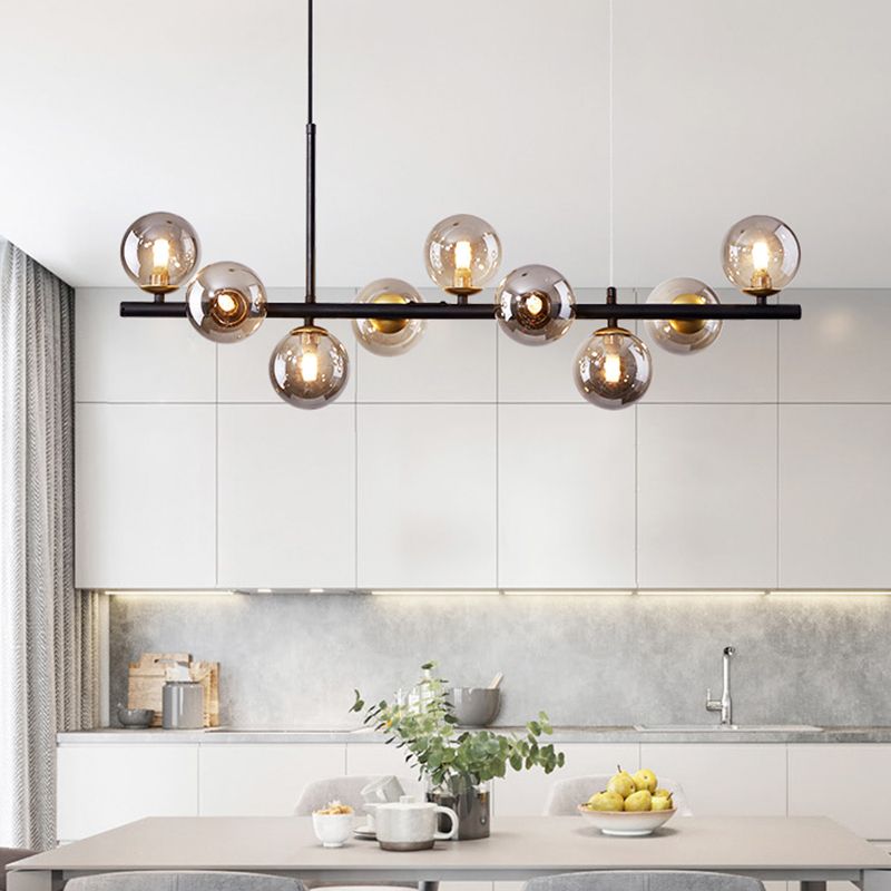 Moderne Insel Leichtes Multi-Head-Restaurant Hängende Lampe mit Globe Glass Shade