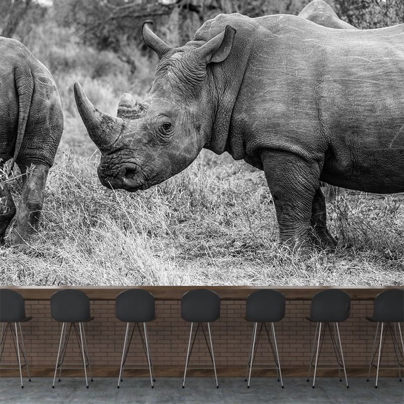 Contemporary Style Rhino Mural Eco-friendly Wallpaper Wall Covering for Sitting Room