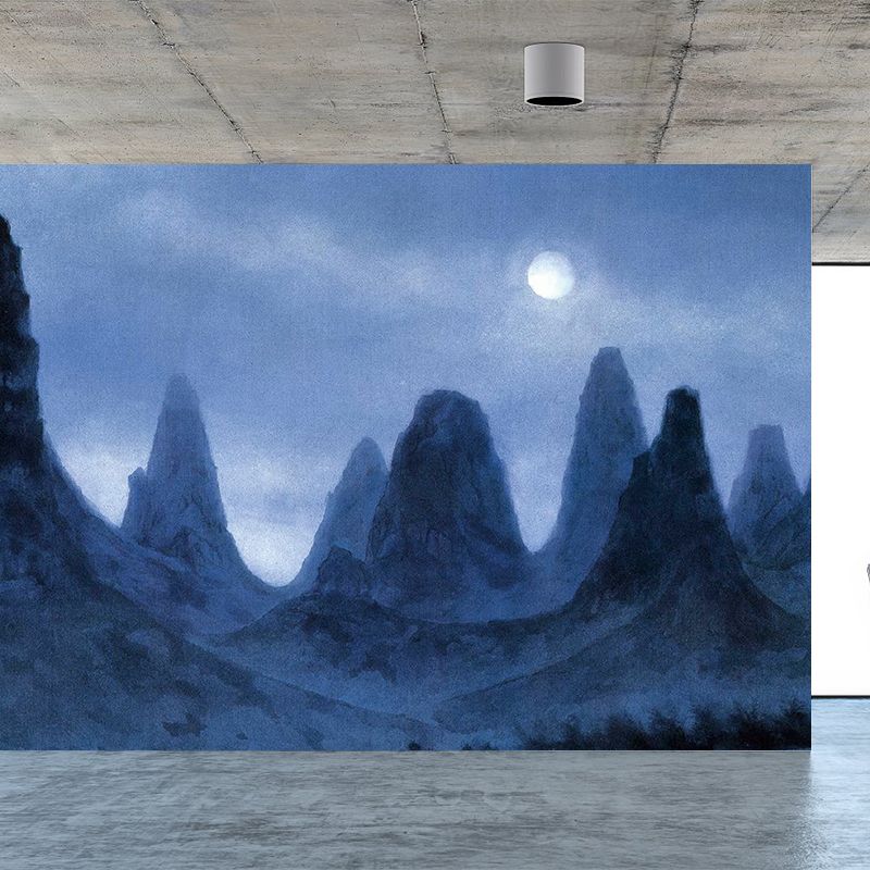 Giant Mountains Mural Decal Blue Non-Woven Fabric Wall Art for Home Decor, Custom