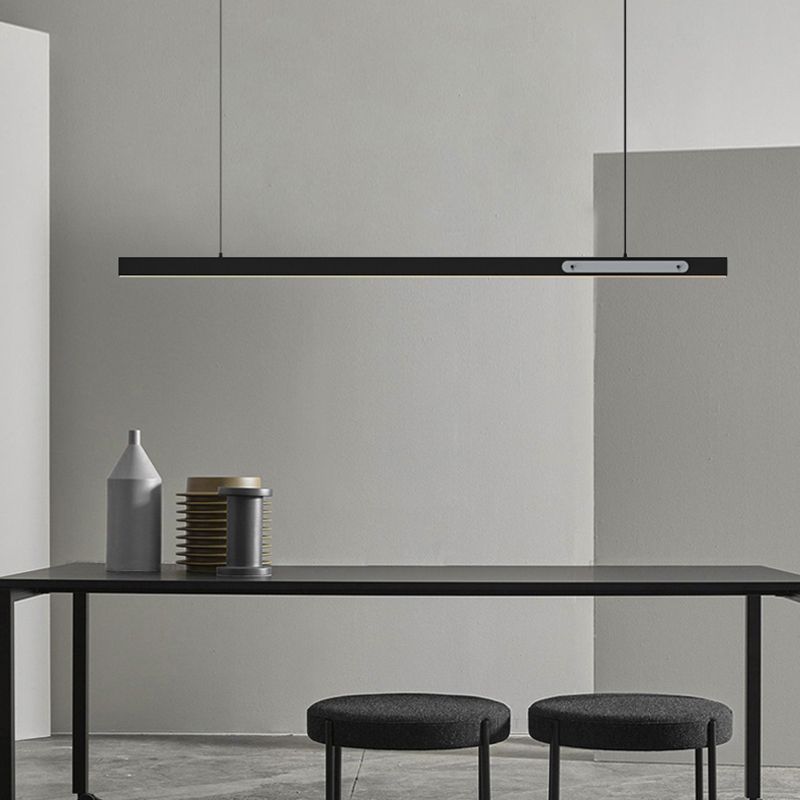 Black Metal Island Lamp Modern 1-Light Linear Restaurant Pendant Light