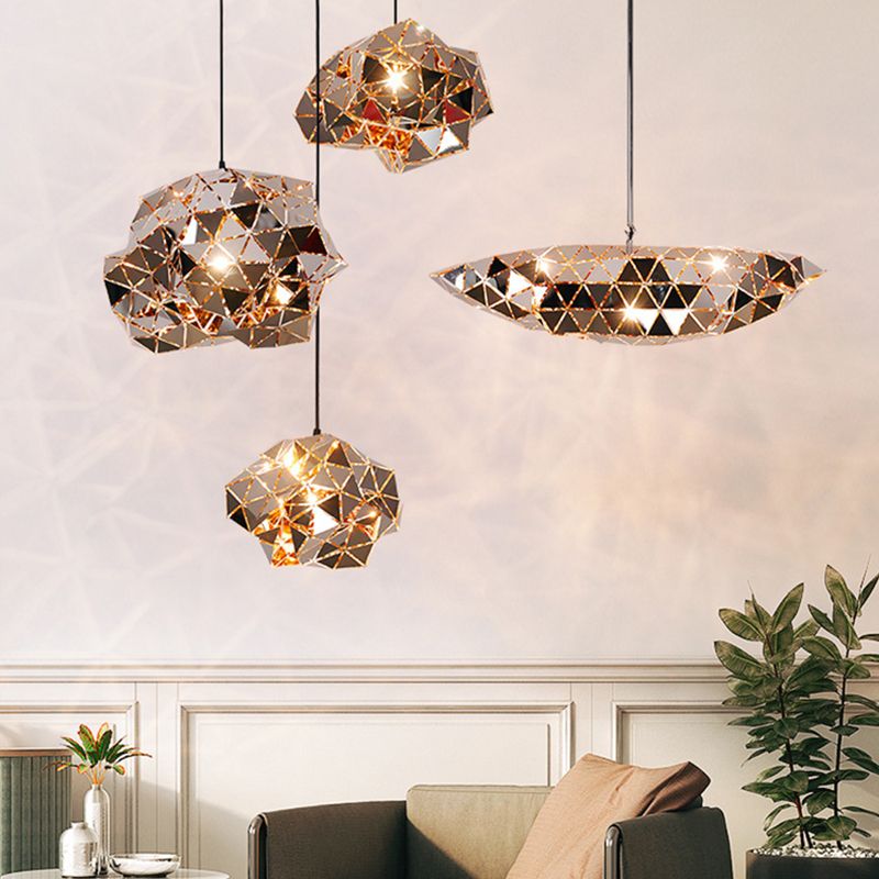 Chrome Laser-Cut Pendant Lamp Decorative Postmodern Stainless Steel Suspension Light