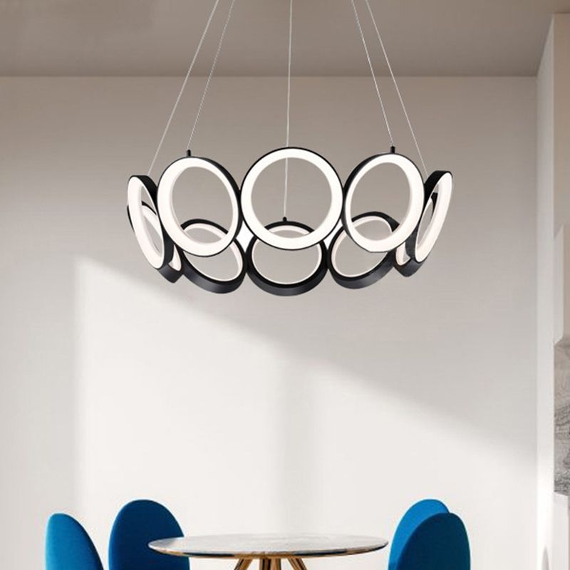 Lampadario a sospeso multi-anello Acrilico contemporaneo a soffitto a led nere/oro in luce bianca/calda per soggiorno