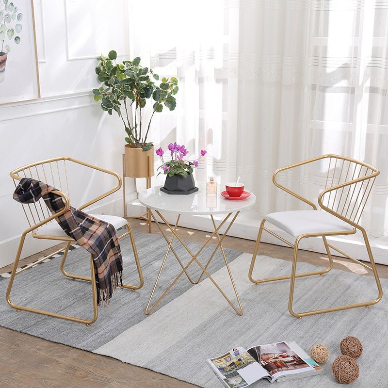 Traditional Metal Kitchen Dining Chair Upholstered Arm Chair with Gold Legs