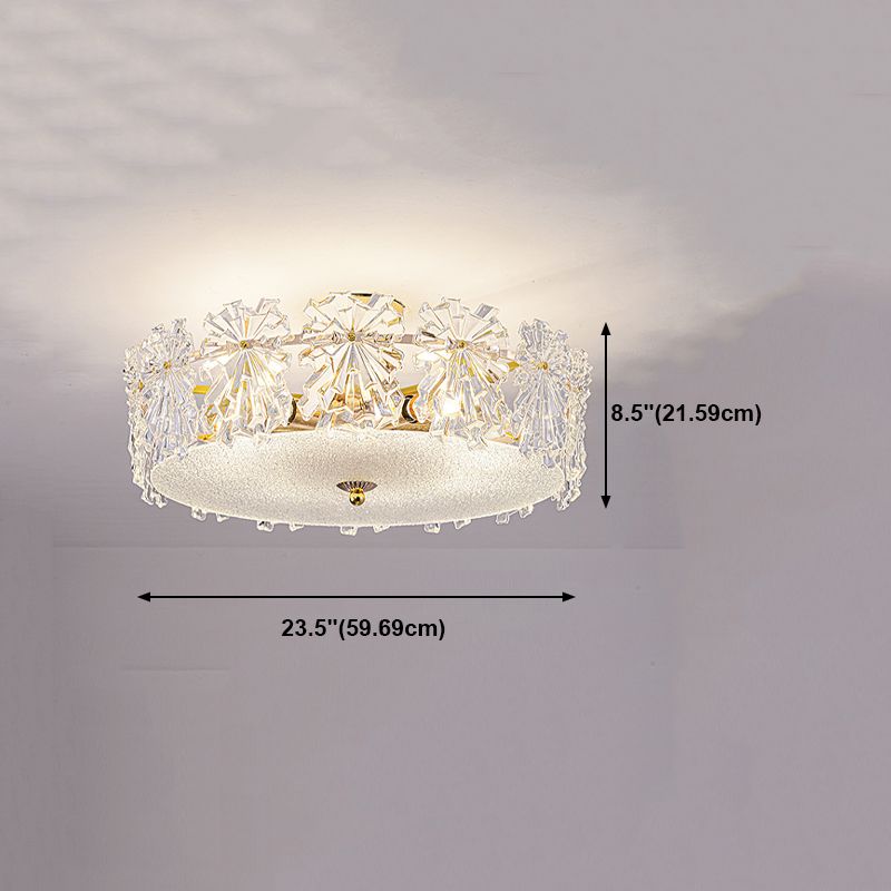 Trommel slaapkamer semi-flush lamp traditionele multi-head gouden plafondverlichting met glazen schaduw