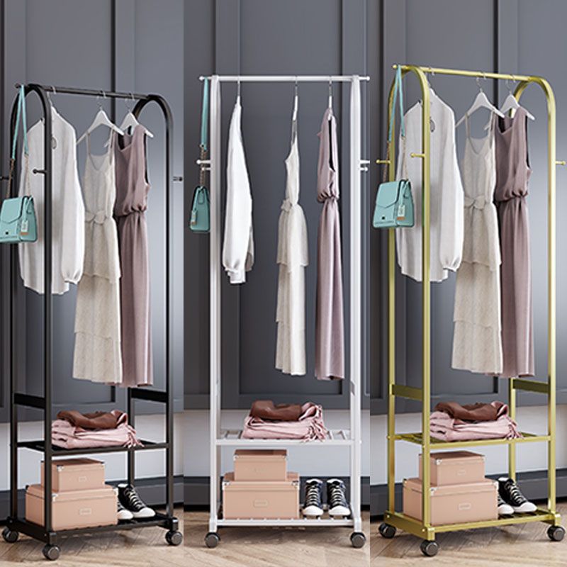 Modern Coat Hanger 2 Storage Shelving and 6 Hooks Hall Tree with Castors