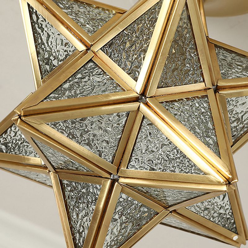 Plafonnier étoile en cuivre à montage encastré d'intérieur de luxe colonial avec abat-jour en verre