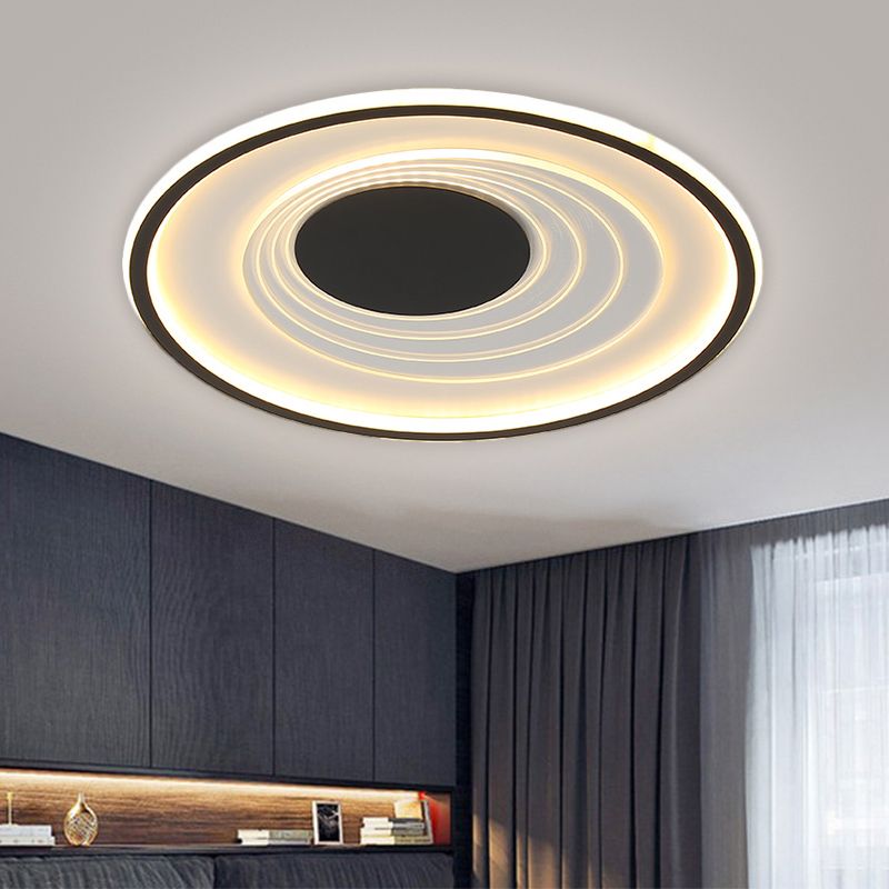 Planetary Orbit Flush Lamp Minimalism Metal Black/Gold LED Ceiling Fixture in Warm/White Light, 16"/19.5" Width