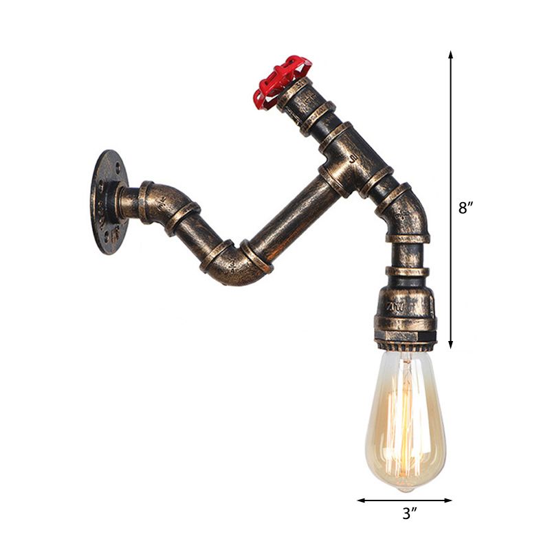 Exponierte Glühbirnen -Eisenwand -Lampe Industriestil 1 Kopfkorridorwandbeleuchtung mit rotem Ventil in gealterter Bronze