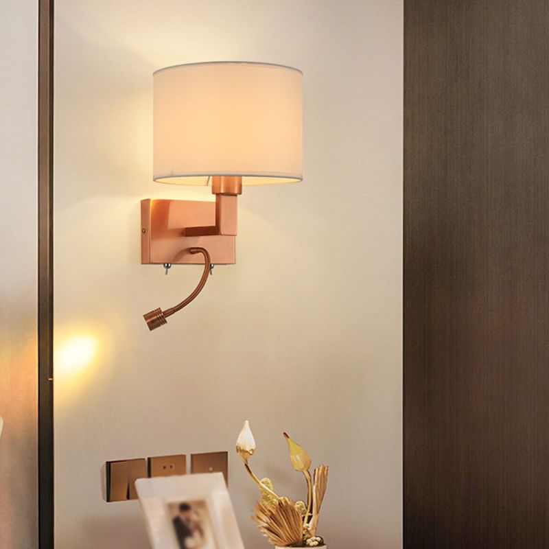 Iron and Fabric Wall Light Post Modern Wall Sconce in Rose Gold Finish