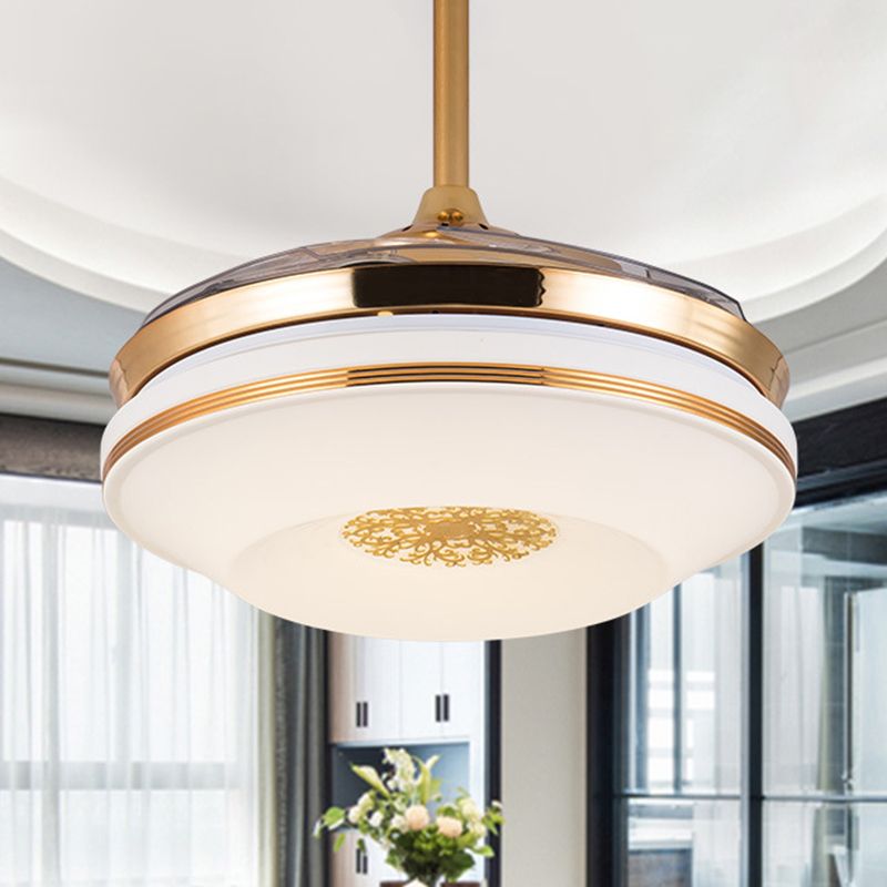 42 "W gouden ring plafond ventilatorlamp Minimalistisch acryl LED LED RAME SEMI SEMI VOILIG Licht met 4 heldere messen, externe/wandregeling/frequentieconversie en afstandsbediening