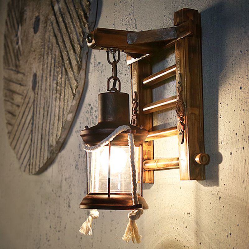 Retro Rustic Style Wall Lighting Ideas Bamboo Hanging Board Suspended Wall Sconce for Attic Tearoom