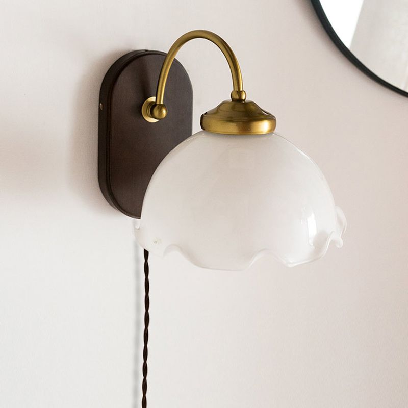 Modern Wood Wall Sconce Flower Shape Vanity Lamp with Glass Shade for Bathroom