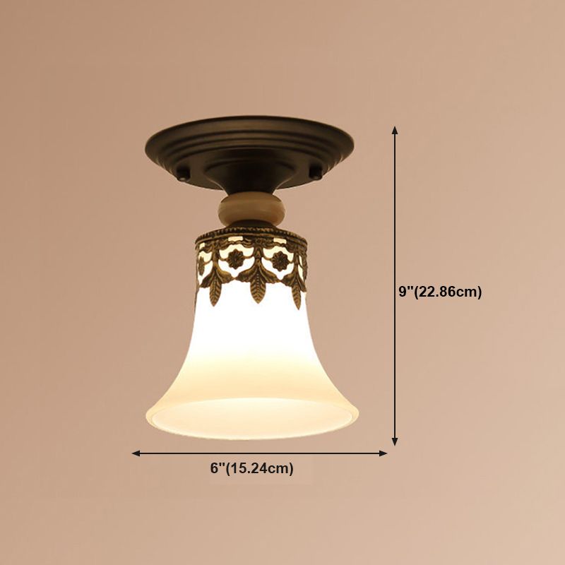 Glass Shaded Close to Ceiling Lamp Simplistic Aisle Semi-Flush Mount in Black