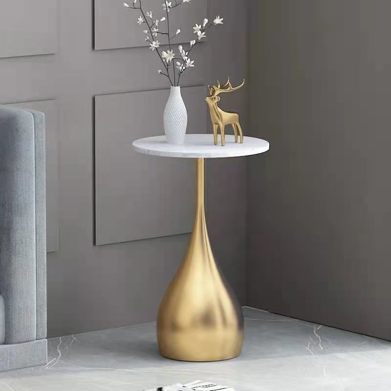 Modern Round Stone Pedestal Sofa Side Accent Table - Dia 12.6-In